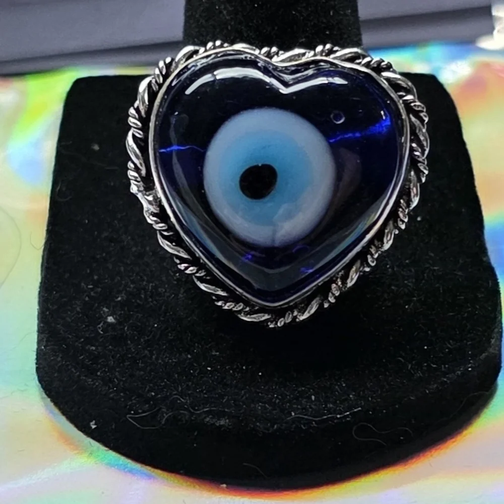 Ring 925 Sterling Silver Plated‎ Blue Heart Size 8 Item# 0059